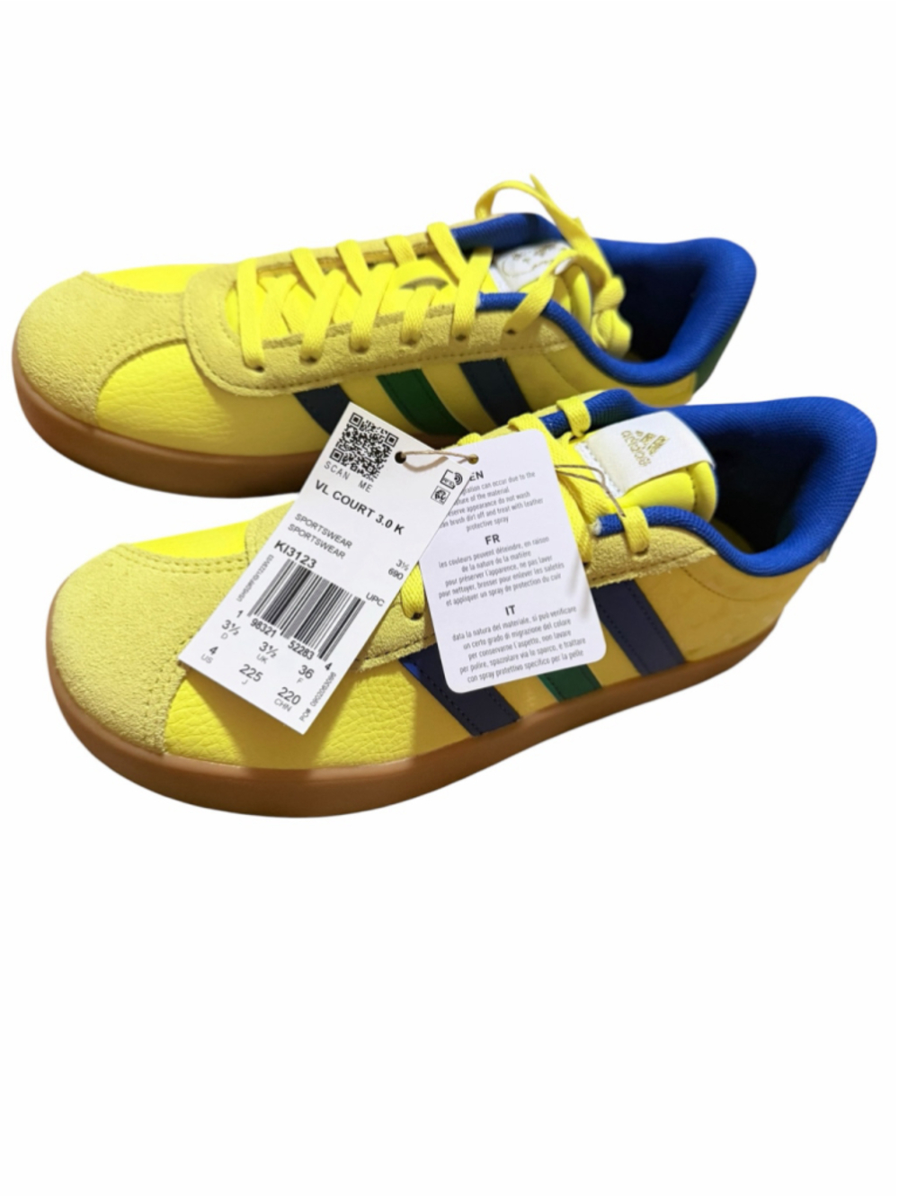 Boys Adidas VL Court 3.0 Sneakers Size 4 Yellow Blue - Picture 3 of 12